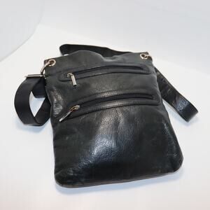 Margot Black Leather Crossbody Bag Multi Zip Genuine Leather